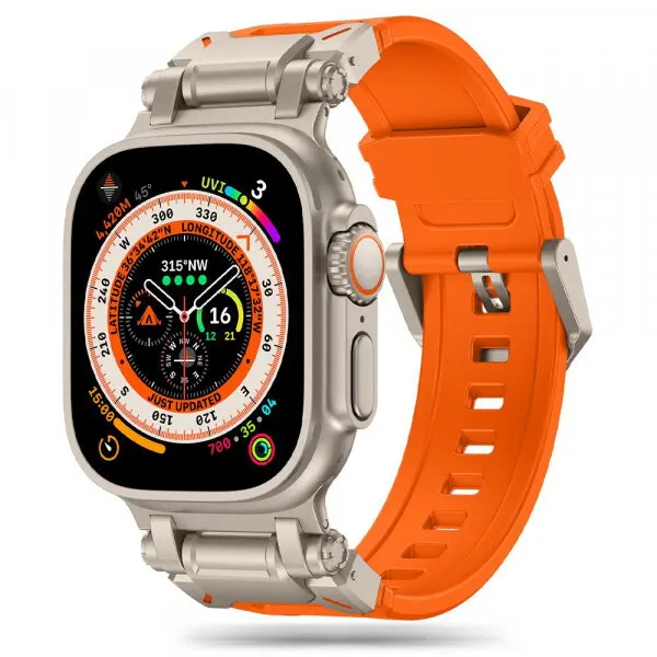 techsuit Curea Techsuit W064 pentru Apple Watch 49mm / 46mm / 45mm / 44mm / 42mm Series, Argintie Portocalie