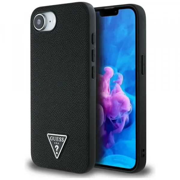 Guess Husa MagSafe pentru Apple iPhone 17e / 16e, Guess, Grained Triangle Logo, Neagra