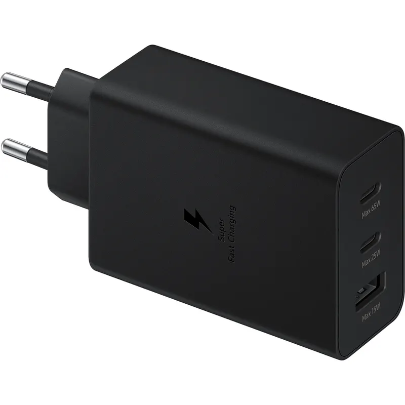 Samsung Incarcator retea Samsung Trio EP-T6530NBEGEU, Quick Charge, 65W, 1 x USB - 2 x USB Type-C, Negru EP-T6530NBEGEU