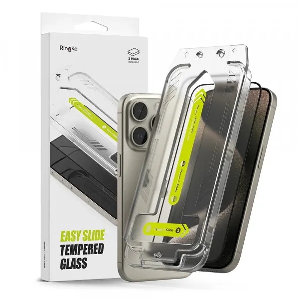 Ringke Folie de protectie Ecran Ringke Easy Slide pentru Apple iPhone 16 Pro, Sticla Securizata, Full Glue, Set 2 bucati, Neagra