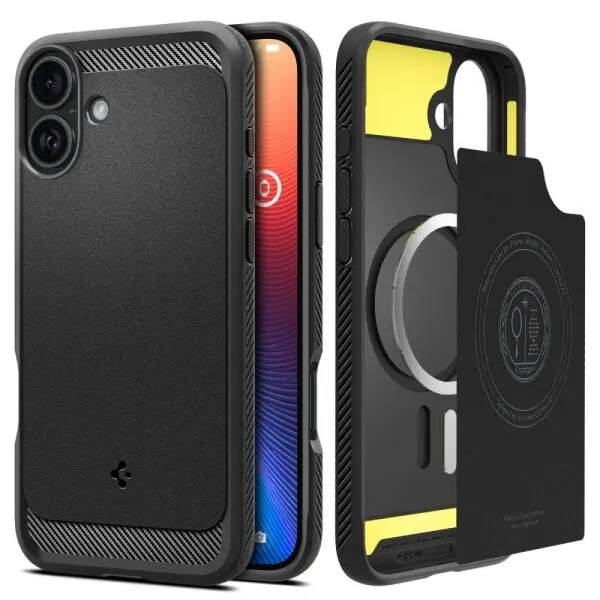 Spigen Husa MagSafe pentru Apple iPhone 16, Spigen, Rugged Armor, Neagra Mata ACS08214