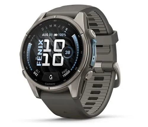 Smartwatch Garmin fenix 9, 43mm, AMOLED 1.3inch, GPS, Wi-Fi, Android/iOS, Sapphire, Carcasa Titan cu curea din silicon Pebble Gray, 10 ATM (Gri)