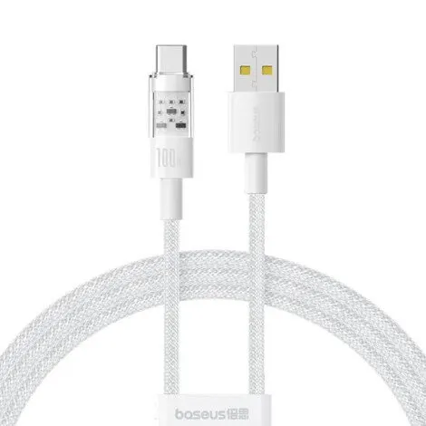 BASEUS Cablu alimentare si date Baseus Gem, Fast Charging Data Cable pentru smartphone, USB la USB Type-C 100W, 2m, alb