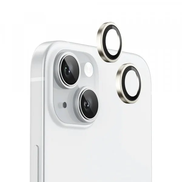 Blueo Folie de protectie Camera Spate Blueo Metal Frame pentru Apple iPhone 15 Plus / 15, Sticla Securizata, Galbena