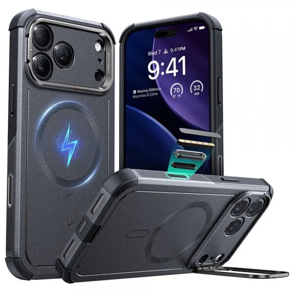 ESR Husa MagSafe pentru Apple iPhone 17 Pro Max, ESR, Cyber Armor Kickstand, Gri