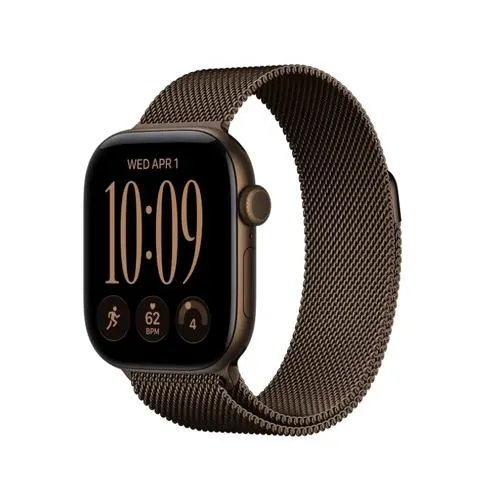 Smartwatch Apple Watch 12, GPS + Cellular, 42mm, Ecran Retina LTPO OLED, Chip S11 cu Procesor Dual-Core, 64GB Flash, Wi-Fi, Bluetooth, Carcasa Titanium, Curea Milanese Loop One Size (Maro)