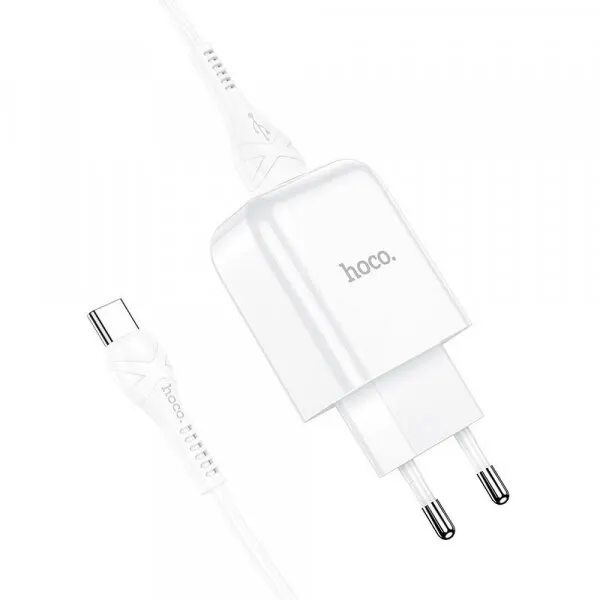 HOCO Incarcator Retea Cu Cablu USB-C HOCO N2, 10W, 2A, 1 x USB-A, Alb