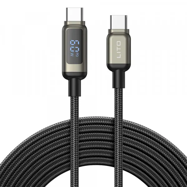 LITO Cablu Date si Incarcare USB-C - USB-C Lito LD15 Display, 60W, 1m, Negru