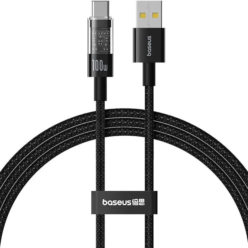BASEUS Cablu USB la Type-C, Super Fast Charging 100W, 2m - Baseus Gem (P10373002111-01) - Cluster Black
