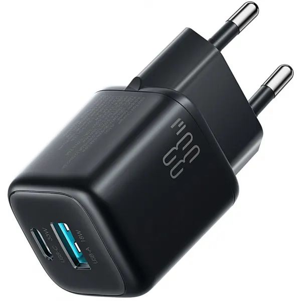 JOYROOM Incarcator Retea Cu Cablu USB-C Joyroom JR-TG7, 33W, 3A, 1 x USB-A - 1 x USB-C, Negru