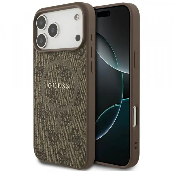 Guess Husa MagSafe pentru Apple iPhone 17 Pro, Guess, 4G Ring Classic Logo, Maro