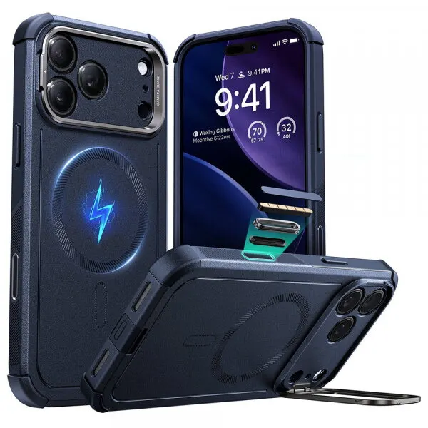 ESR Husa MagSafe pentru Apple iPhone 17 Pro Max, ESR, Cyber Armor Kickstand, Albastra