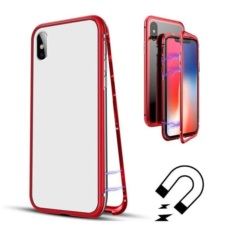 Apple, Husa de protectie Magnetic 360, Folie sticla inclusa, pentru Apple iPhone X, Rosu