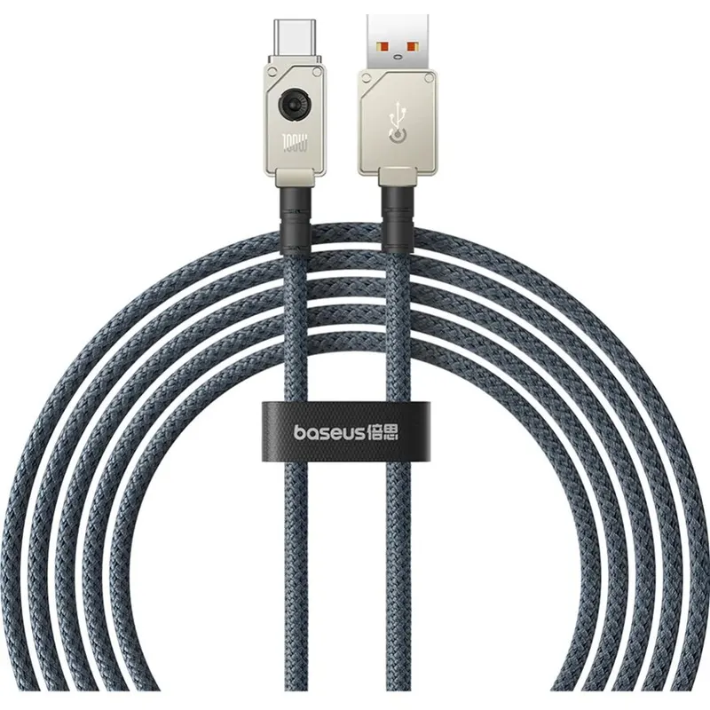 BASEUS Cablu alimentare si date Baseus Unbreakable, Fast Charging Data Cable, USB la USB Type-C 100W, 2m, braided aliaj zinc, alb „P10355801221-01”