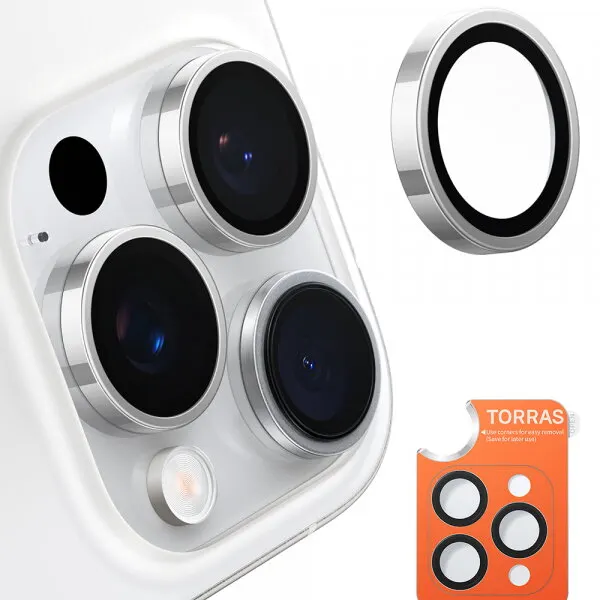 Torras Folie de protectie Camera Spate Torras Lensguard pentru Apple iPhone 16 Pro Max / 16 Pro, Sticla Securizata, Gri Metalic
