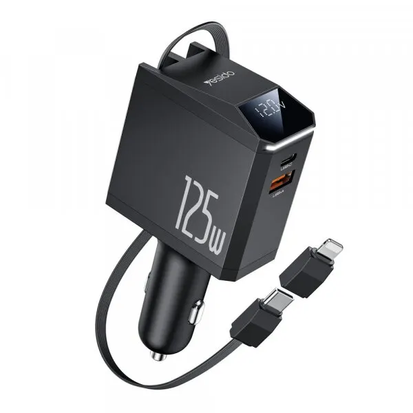 Yesido Incarcator Auto Cu Cablu USB-C / Lightning Yesido Y71 Display, 125W, 3A, 1 x USB-A - 1 x USB-C, Negru