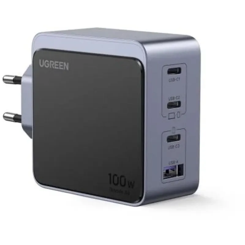 Ugreen Incarcator retea Ugreen Nexode Air 100W, GaN Fast Charging, 3x USB-C, 1x USB-A, Negru/Gri