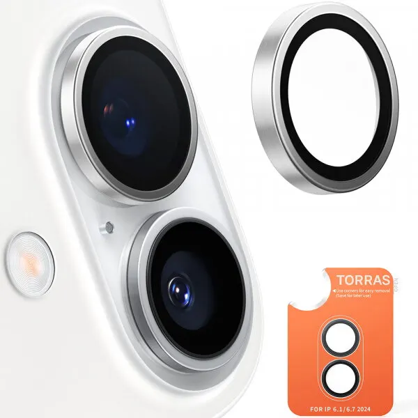 Torras Folie de protectie Camera Spate Torras Lensguard pentru Apple iPhone 16 Plus / 16, Sticla Securizata, Gri Metalic