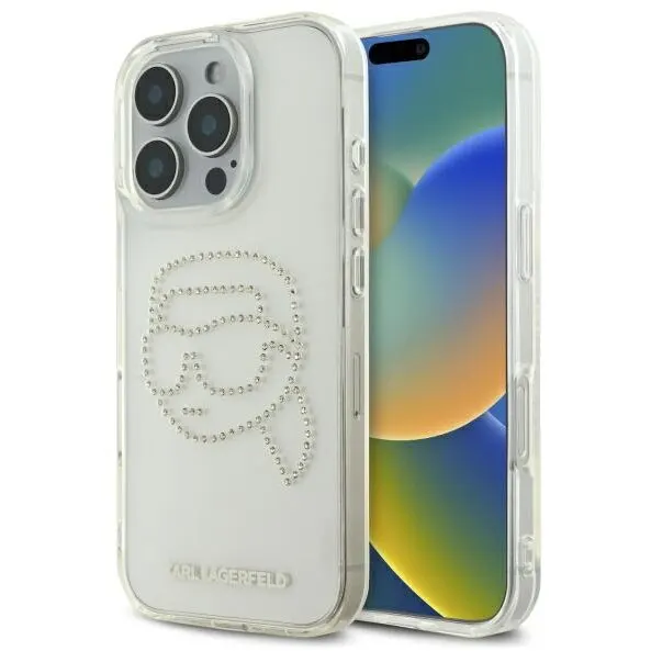 Karl Lagerfeld Husa pentru Apple iPhone 16 Pro Max, Karl Lagerfeld, IML Rhinestones Karl's Head, Transparenta