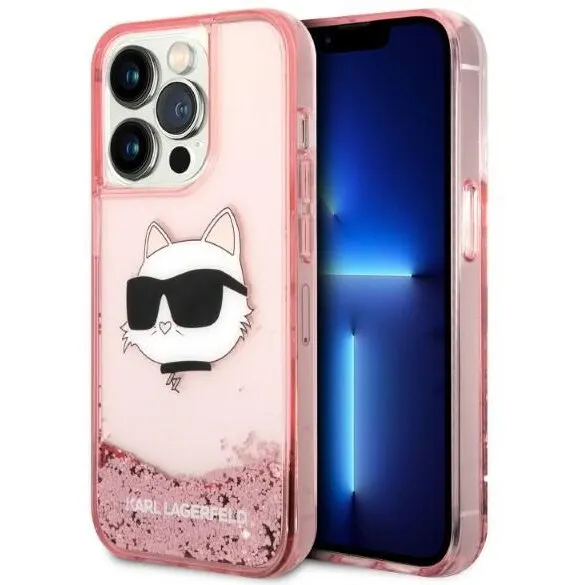Karl Lagerfeld Husa pentru Apple iPhone 14 Pro, Karl Lagerfeld, Glitter Choupette's Head, Roz