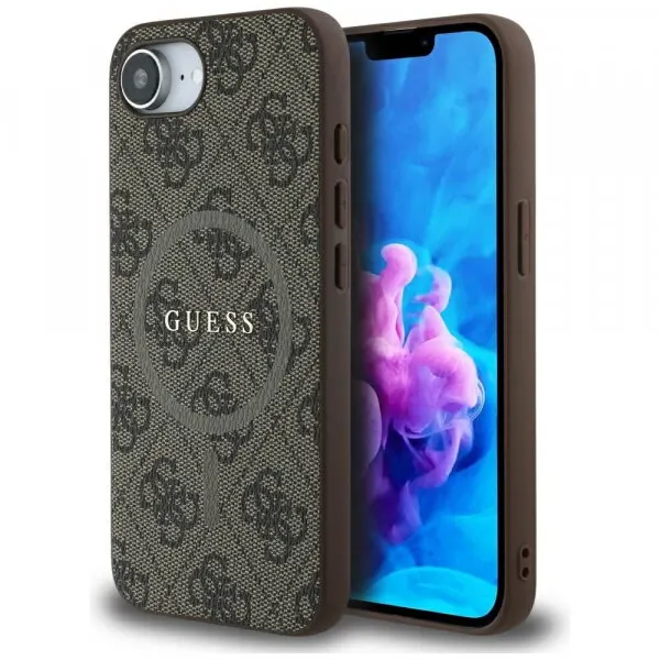 Guess Husa MagSafe pentru Apple iPhone 17e / 16e, Guess, 4G Ring Classic Logo, Maro