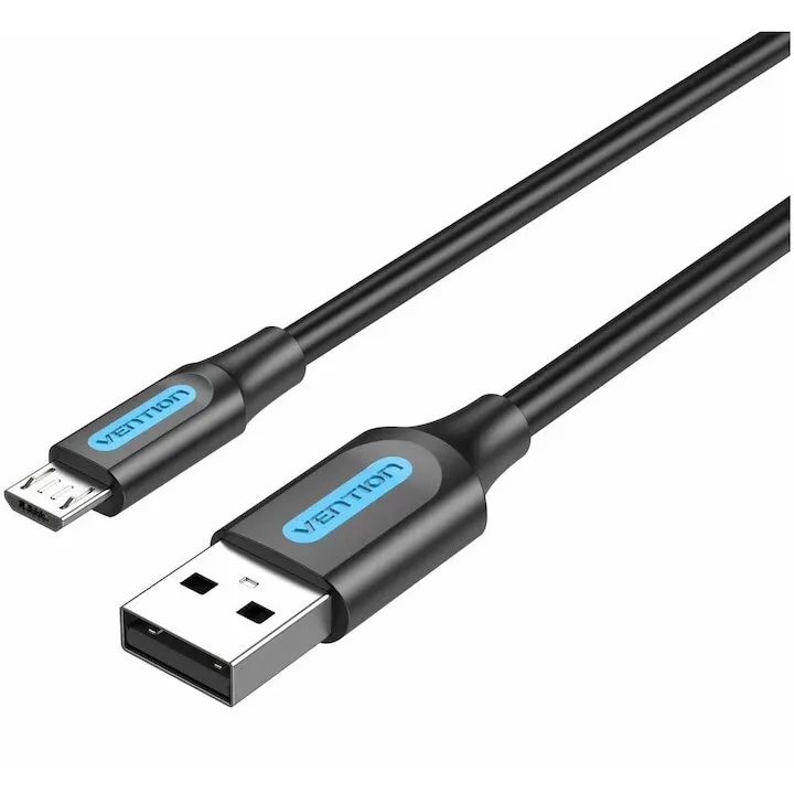 Vention Cablu alimentare si date Vention, USB 2.0 la micro USB, 3m rata transfer 480 Mbps, invelis PVC, Negru, COLBI