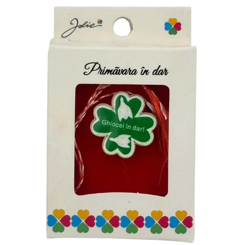 Martisor Brosa Mica in Cutie, Jolie, Design cu Mesaj, Dimensiune 2.5-3 cm, Material Metal, Model Trifoi