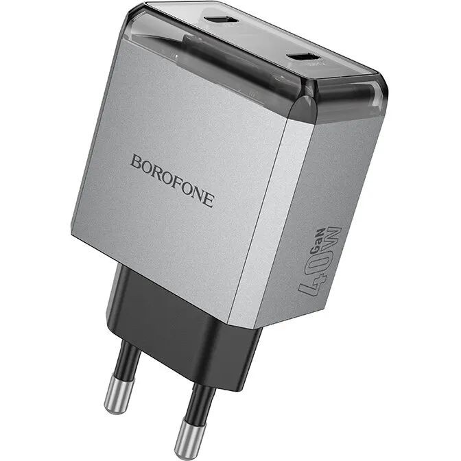 Borofone INCARCATOR retea Borofone BN21, Quick Charge 40W, 2 x USB Type-C, Gri Metal