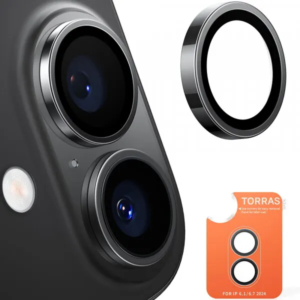 Torras Folie de protectie Camera Spate Torras Lensguard pentru Apple iPhone 16 Plus / 16, Sticla Securizata, Neagra