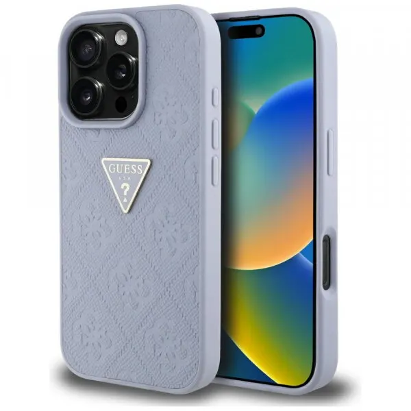Guess Husa pentru Apple iPhone 16 Pro Max, Guess, Hot Stamp 4G Pattern Triangle Logo, Mov Deschis