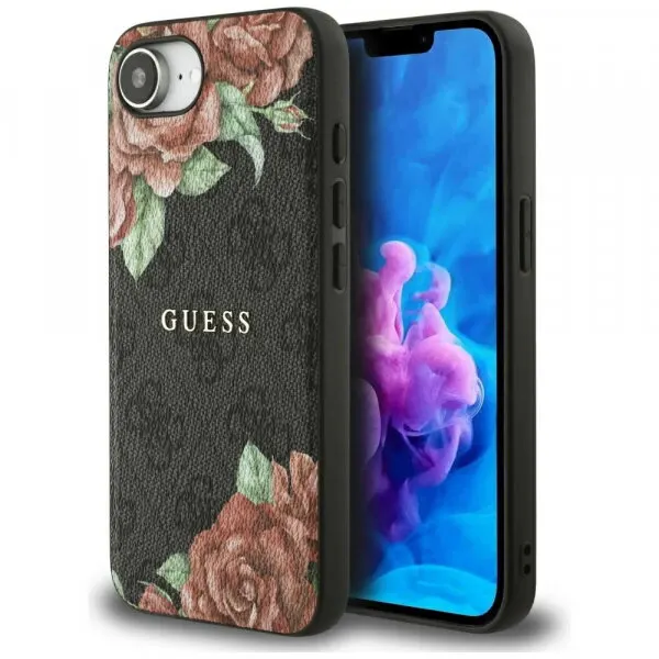 Guess Husa MagSafe pentru Apple iPhone 17e / 16e, Guess, 4G Flowers Print, Neagra