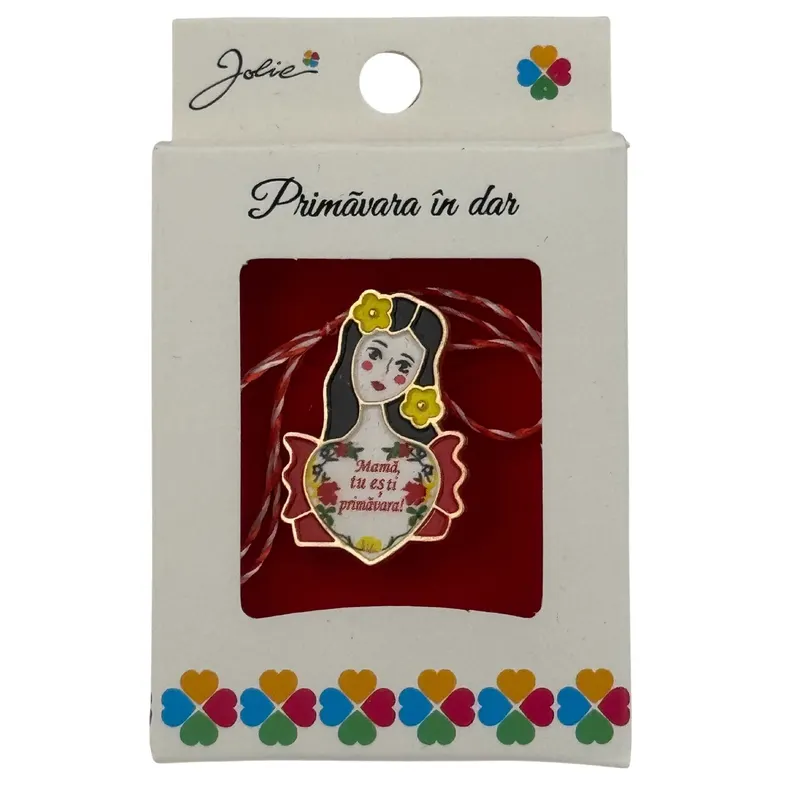 Martisor Brosa Mica in Cutie, Jolie, Design cu Mesaj, Material Metal, Dimensiune 2.5-3 cm, Model Traditional Mama