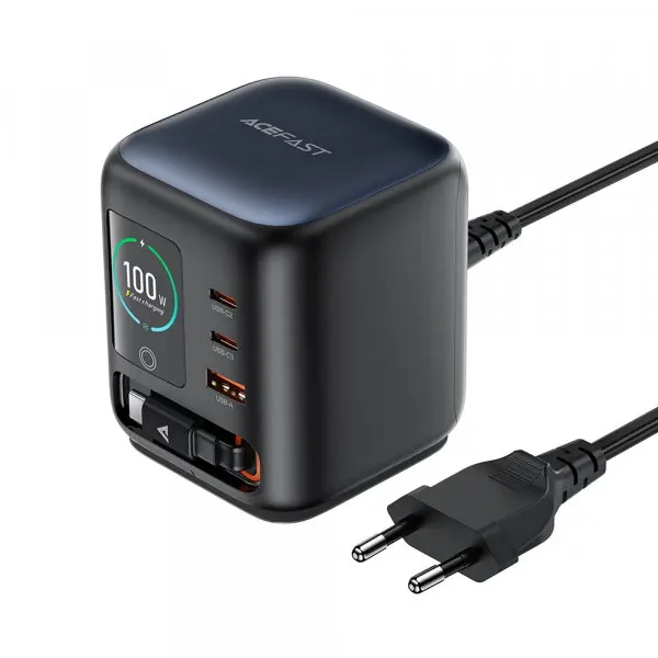 AceFast Incarcator Statie Cu Cablu USB-C Acefast Z10, 100W, 1 x USB-A - 2 x USB-C, Negru