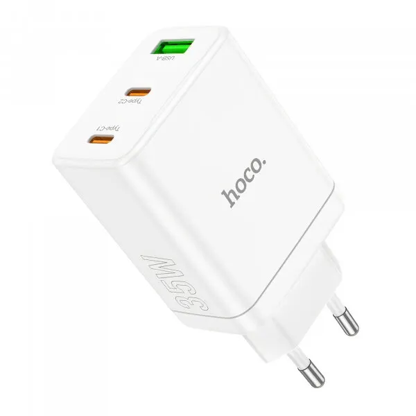 HOCO Incarcator Retea HOCO N33, 35W, 3A, 1 x USB-A - 2 x USB-C, Alb
