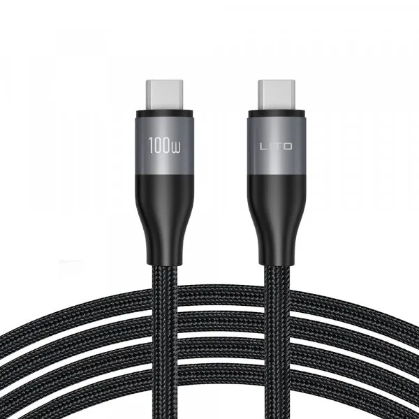 LITO Cablu Date si Incarcare USB-C - USB-C Lito LD23CC, 100W, 1m, Gri