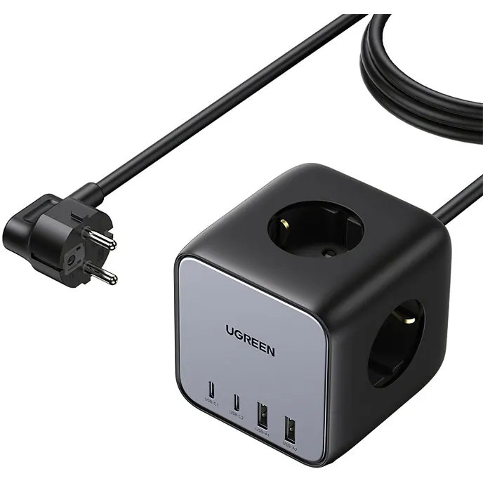 Ugreen Prelungitor smart Ugreen Nexode DigiNest Cube, 3x 3680 W AC Schuko, 2x USB-C, 2x USB-A, Gri