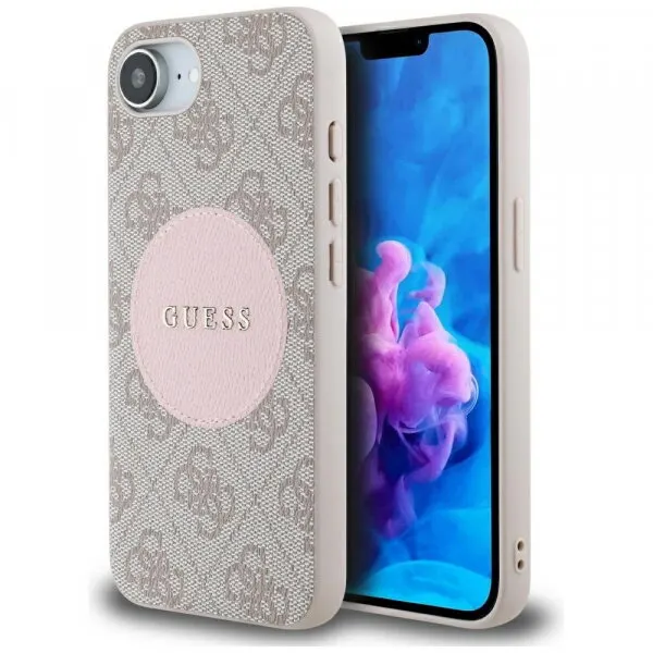 Guess Husa MagSafe pentru Apple iPhone 17e / 16e, Guess, 4G Circle Classic Logo, Roz