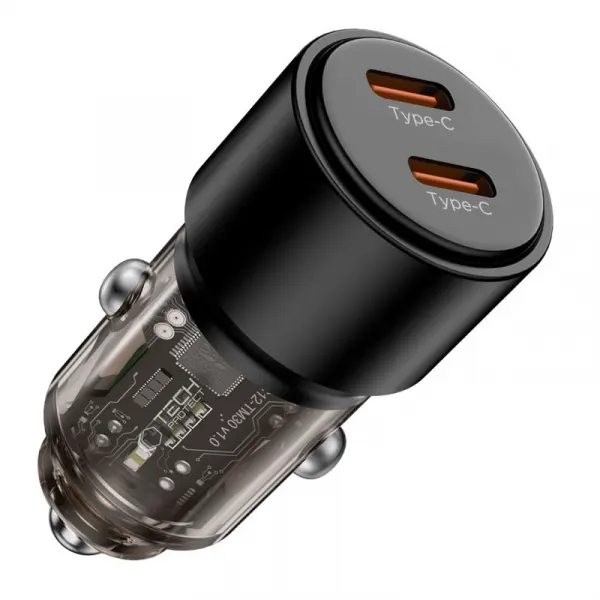 Tech-Protect Incarcator Auto Tech-Protect CC03, 100W, 3.25A, 2 x USB-C, Negru