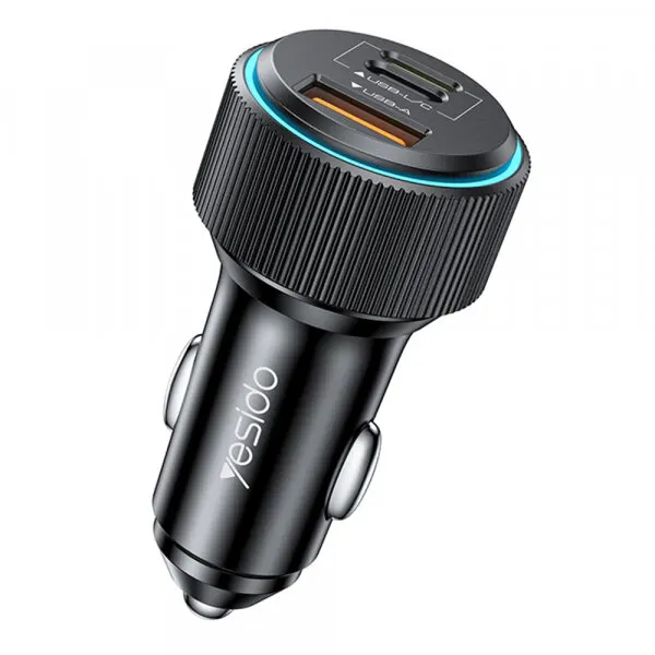Yesido Incarcator Auto Cu Cablu Lightning Yesido Y60, 38W, 3A, 1 x USB-A - 2 x USB-C, Negru