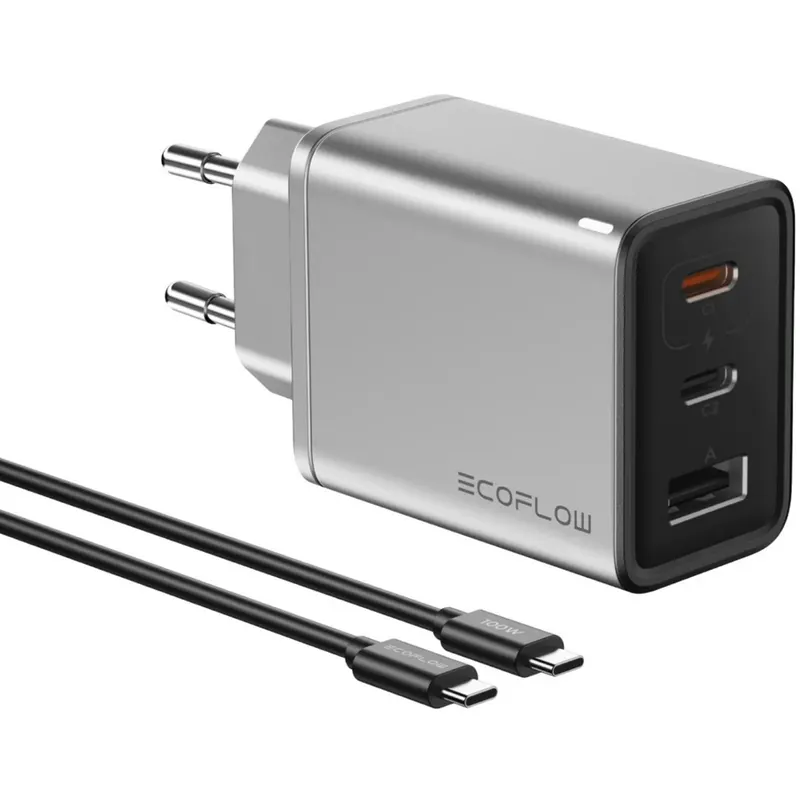 ECOFLOW Incarcator Fast Charger EcoFlow 65W GaN, 2x USB-C, 1x USB-A, (cablu 100W inclus)