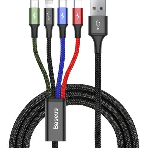 Cablu de date Baseus, USB - Lightning/MicroUSB/2 x USB la USB Type-C, 1.2 m, Negru