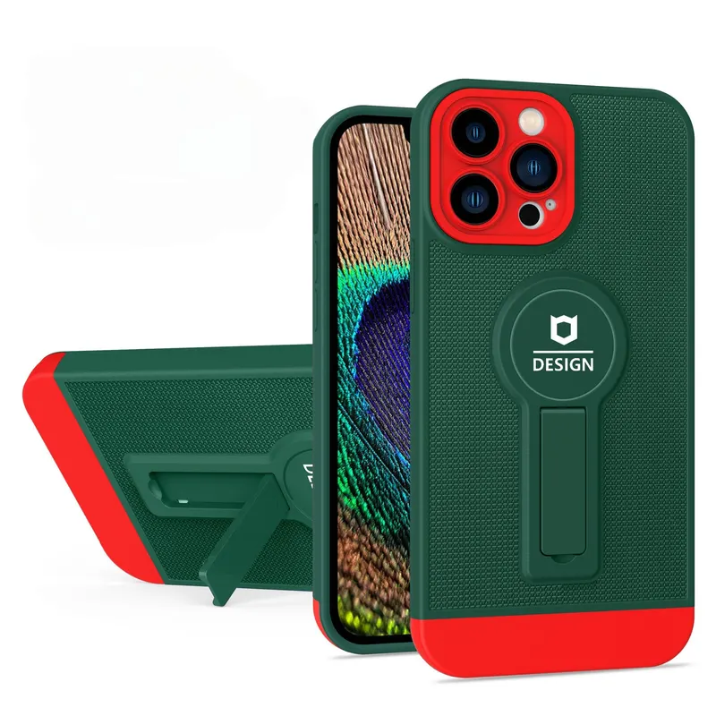 Flippy, Husa Armor Design cu Stand pentru Apple iPhone 14 (6.1) Verde / Rosu, Suport Auto Magnetic