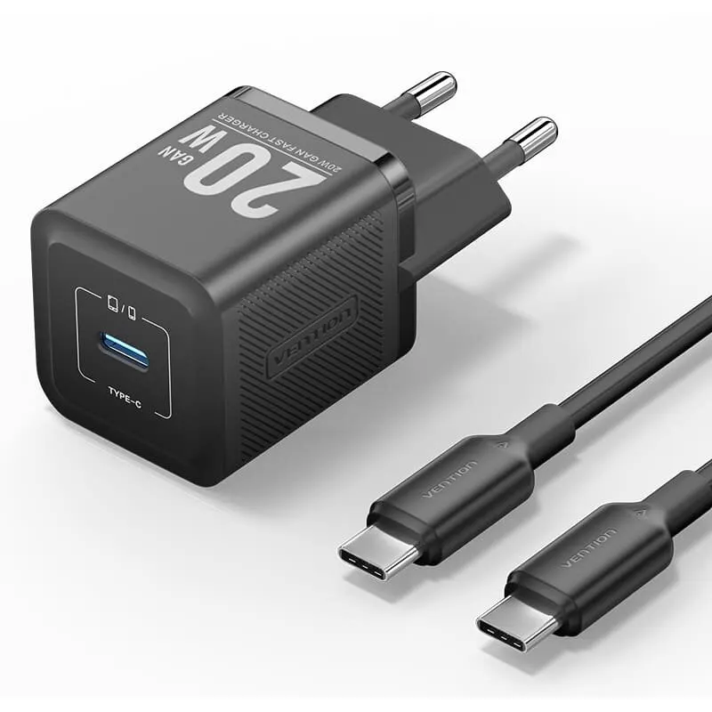 Vention Incarcator retea Vention, 20W, PD 20W, 1 x USB-C, cablu USB-C, 1m, Negru