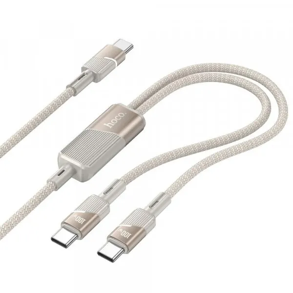 HOCO Cablu Date si Incarcare USB-C - 2 x USB-C HOCO U139 2in1, 100W, 1.2m, Auriu