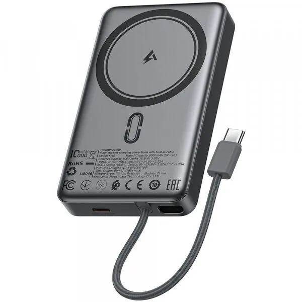 AceFast Baterie Externa Wireless Acefast M18, 10000mAh, 22.5W, PD + FQI, 1 x QI - 2 x USB-C, Neagra