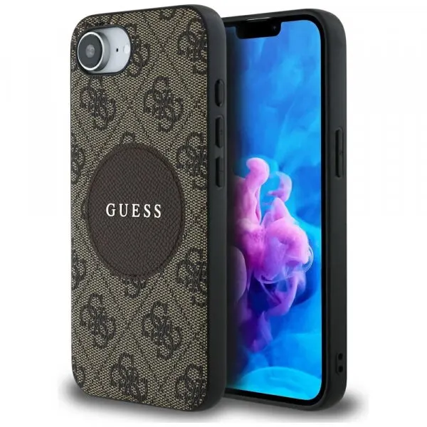 Guess Husa MagSafe pentru Apple iPhone 17e / 16e, Guess, 4G Circle Classic Logo, Maro
