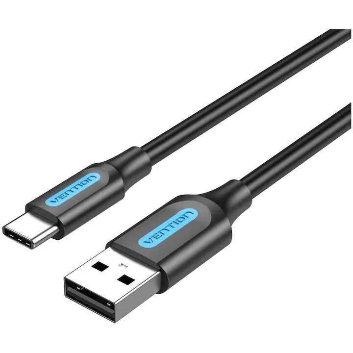 Vention Cablu alimentare si date Vention, USB 2.0 la USB Type-C, 0.25m, rata transfer 480 Mbps, invelis PVC, Negru, COKBC