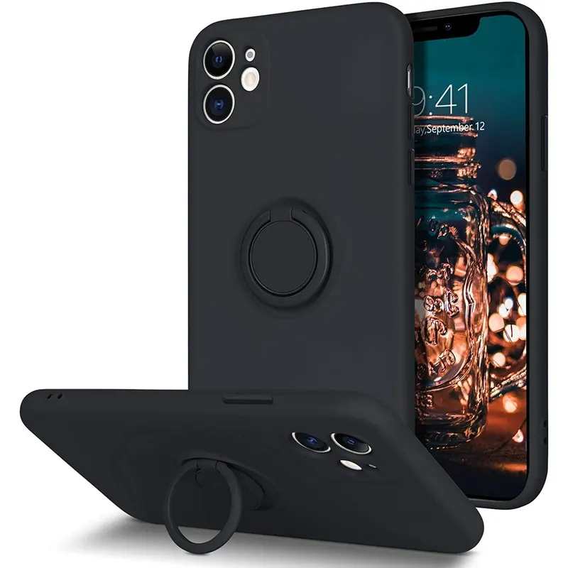 Flippy, Husa protectie Flippy compatibila cu Apple iPhone 12 Liquid Silicone Ring cu suport rotativ