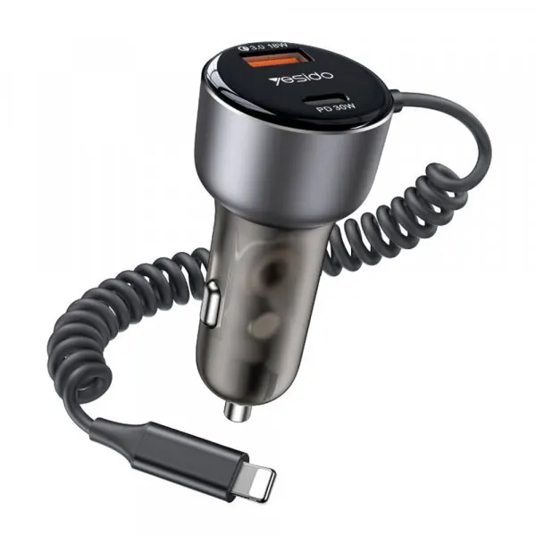 Yesido Incarcator Auto Cu Fir Lightning Yesido Y57, 50W, 3A, 1 x USB-A - 1 x USB-C, Negru