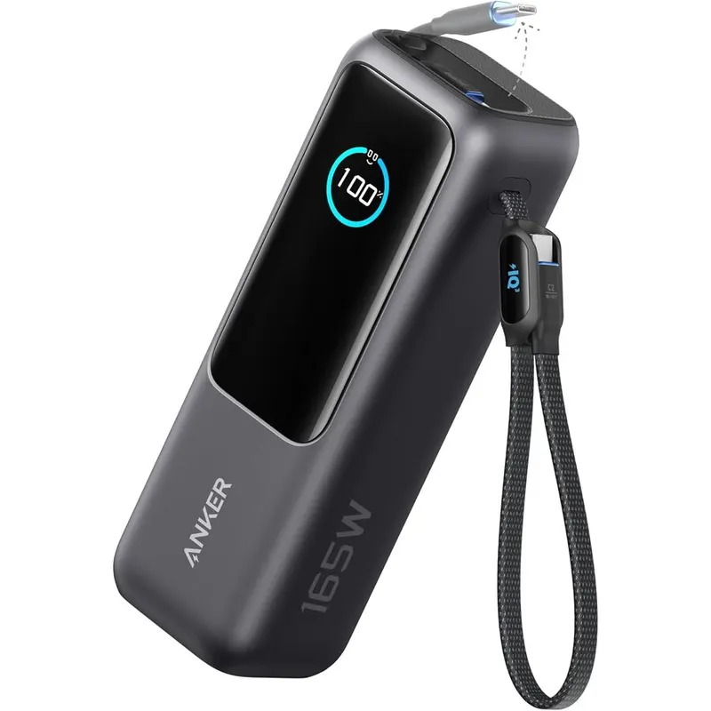 Anker Acumulator extern Anker 25.000 mAh, 165W, 100W USB-C, cablu USB-C retractabil Negru